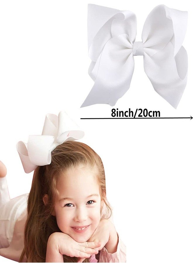 SALOCY 2 PCS 8 Inch Boutique Hair Bows Clips for Girls Toddler, Grosgrain Ribbon Big Large Bows Alligator Clips Kids Hair Accessories (White, Set-1) - Image 2
